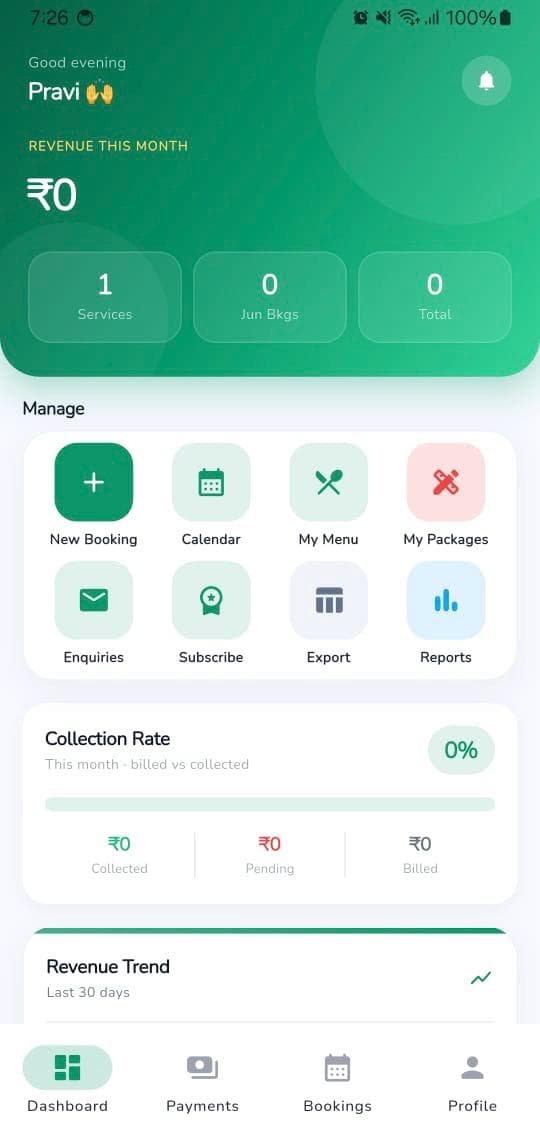 Caterer dashboard preview