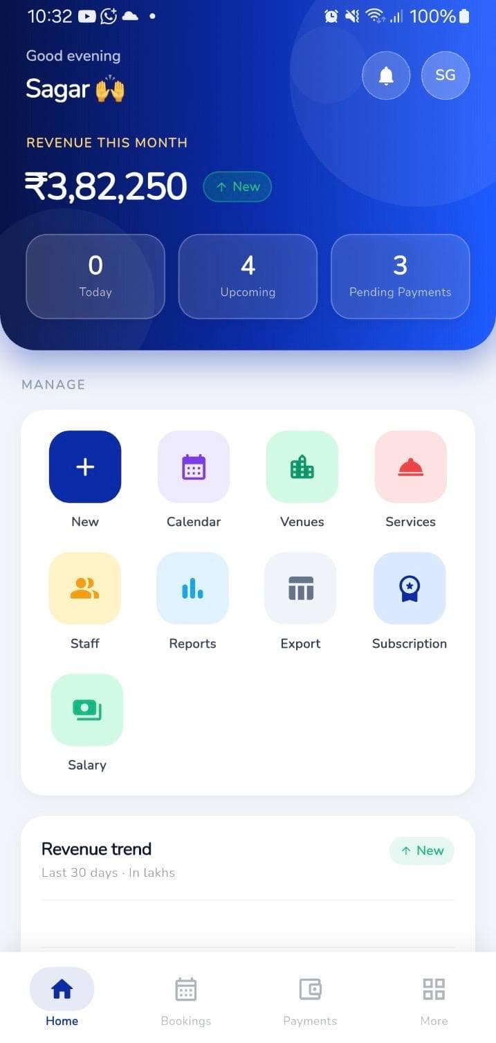 Venue Owner dashboard preview